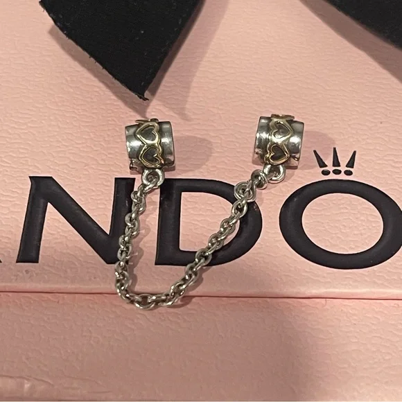 Pandora Two Tone Heart Safety Chain - Picture 6 of 8